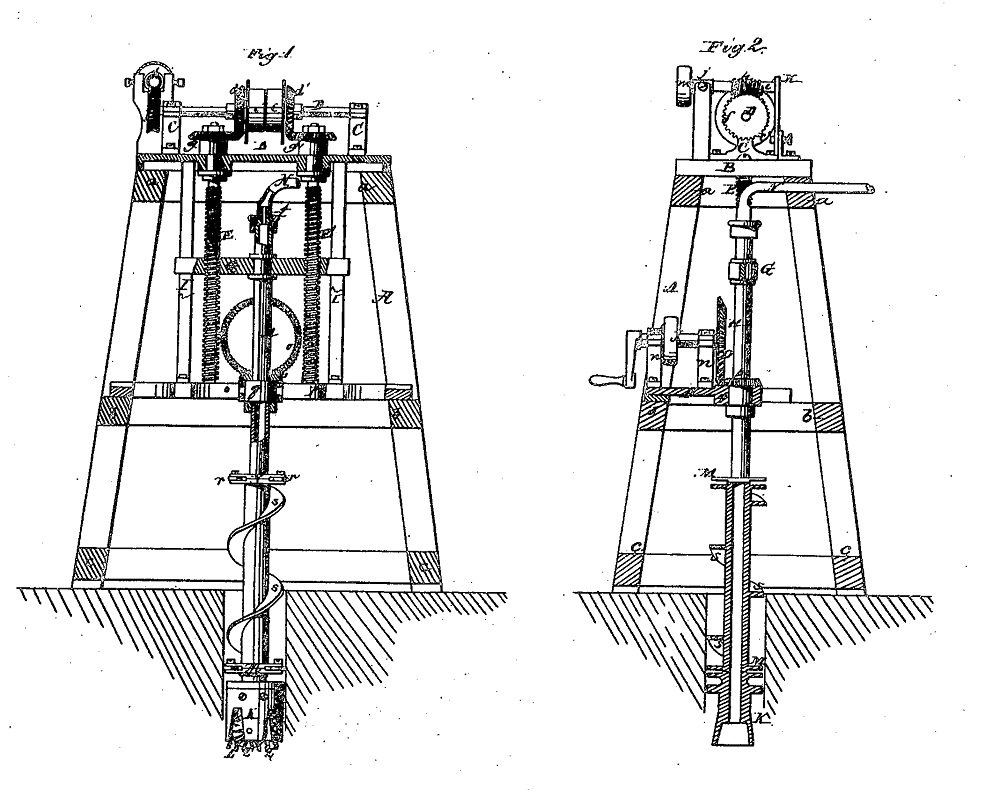 Rotary rig patent drawing, 1866
